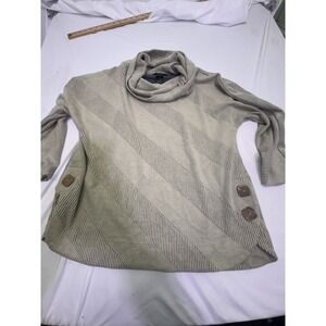 Ali Miles Sweater Womens Medium Asymmetrical Hem Artsy Buttons Texture Knit 3/4